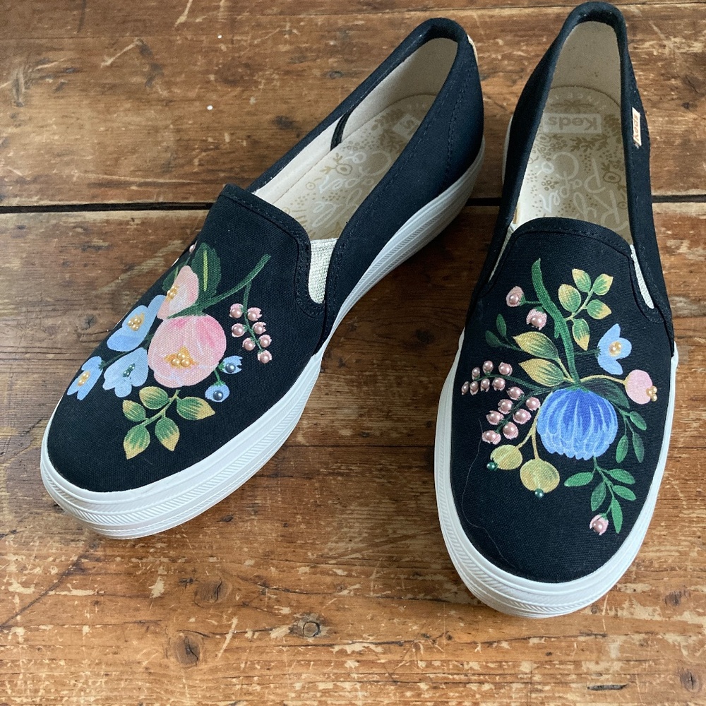Keds x Rifle Paper Co. - Triple Decker Botanical Embellished in Black - sz. 8